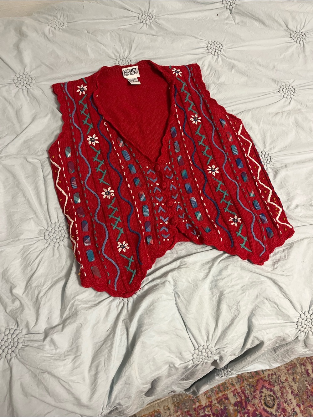 Koret Red Knit Embroidered Sleeveless Cardigan Vest